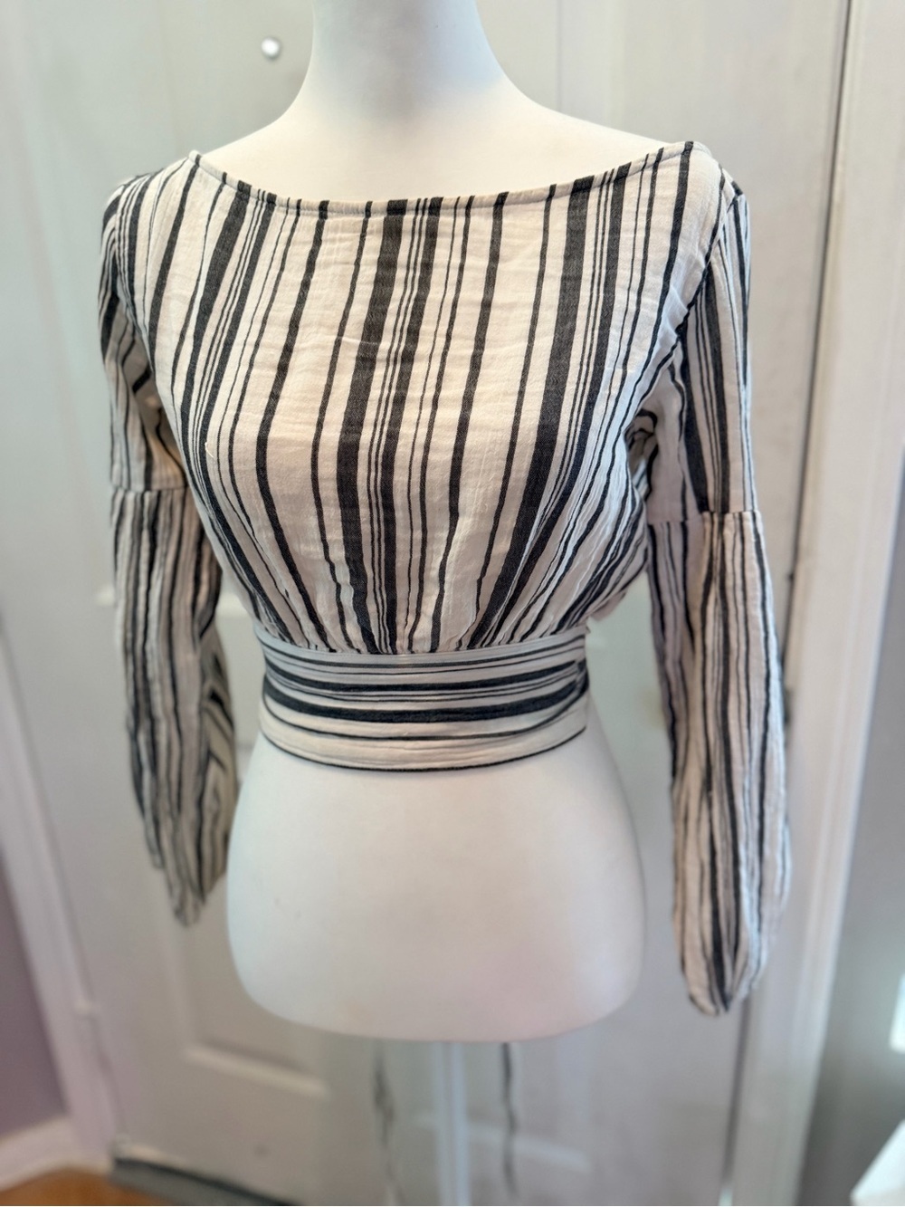 Jen's Pirate Booty Black & Cream Striped Lightweight Blouse